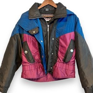 OSSI Vintage Women's Ski Jacket 80s 90s Colorblock Blue Purple Black M/L
